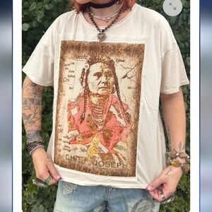 I Love Linen NWT Chief Joseph on Tribe Map Oversized Patchwork Tee Size XLarge